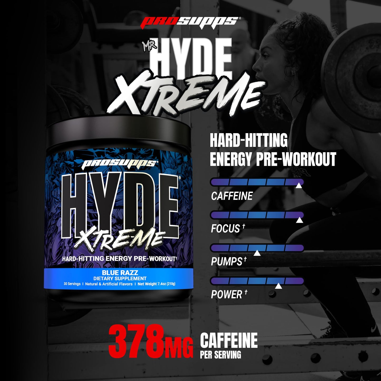 ProSupps Mr. Hyde Xtreme Pre Workout Powder with Creatine, Beta Alanine & Caffeine – Extreme Energy, Pumps, Focus & Performance - Fitness & Gym Supplements for Men & Women (Watermelon, 30 Servings)