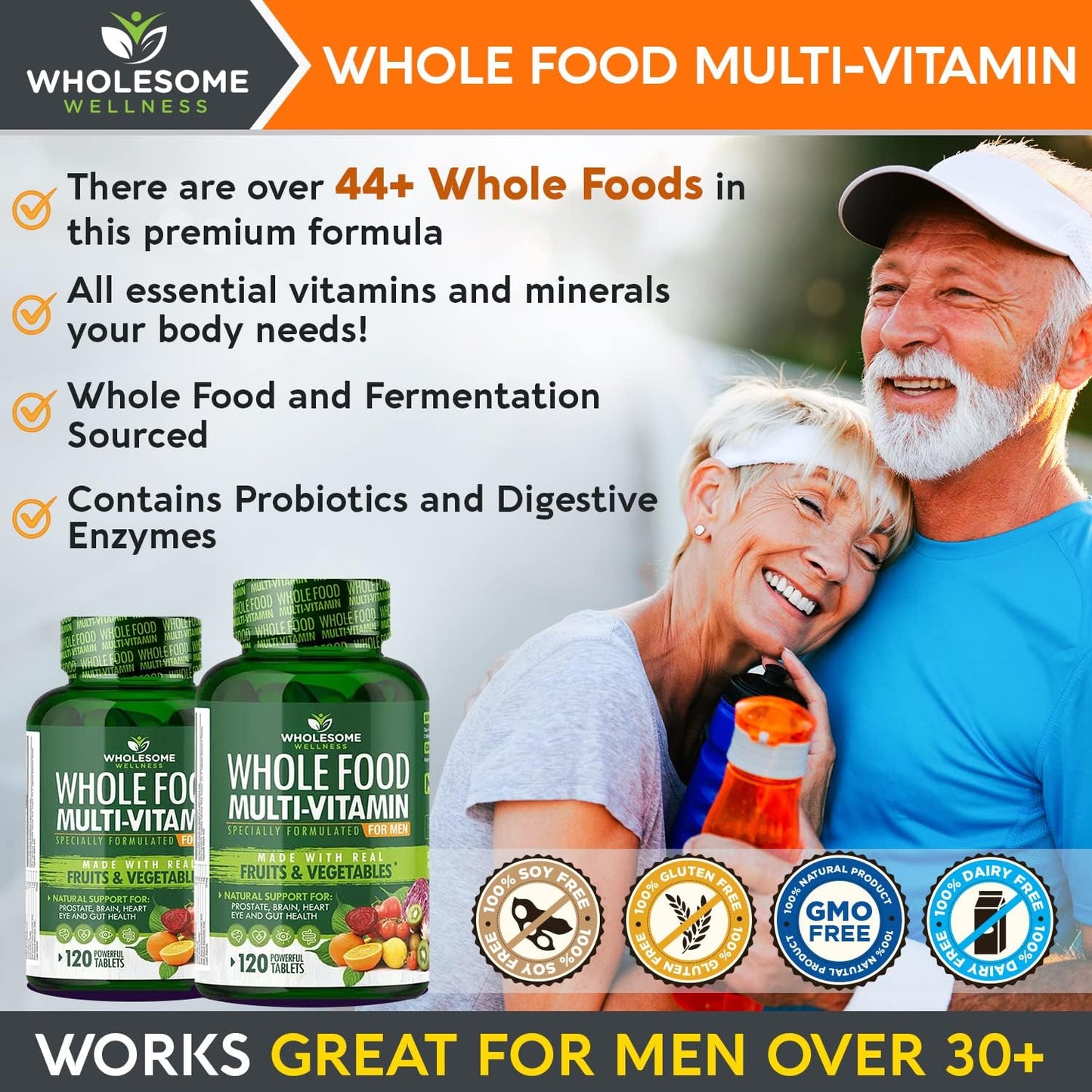 Wholesome Wellness Whole Food Multivitamin for Men - Natural Multi Vitamins, Minerals, Organic Extracts - Vegan Vegetarian - 120 Tablets Gsupps Australia