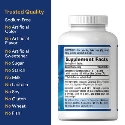 Puritan's Pride Daily Probiotic Acidophilus, 100 Million Live Cultures, Dietary Supplement for Digestive, Gut, and Immune Health, Soy, Sodium, Puritan's Pride