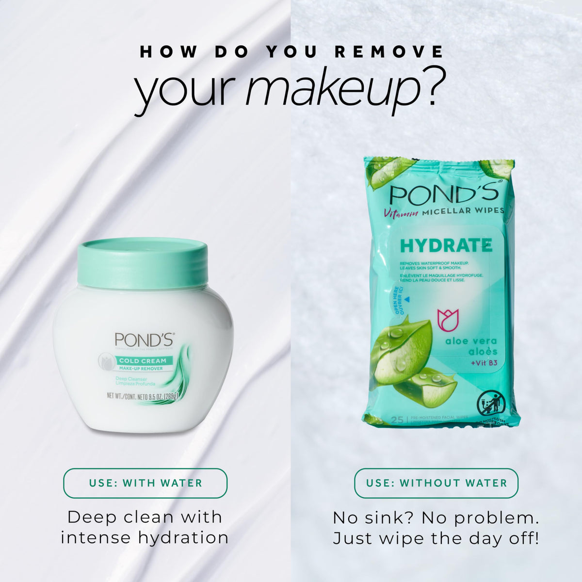 POND’S Micellar Makeup Remover Wipes, Removes Waterproof Mascara, with Aloe Vera & Vitamin B3, Alcohol-Free Facial Cleansing Wipes for Dry Skin, 25 Count POND'S