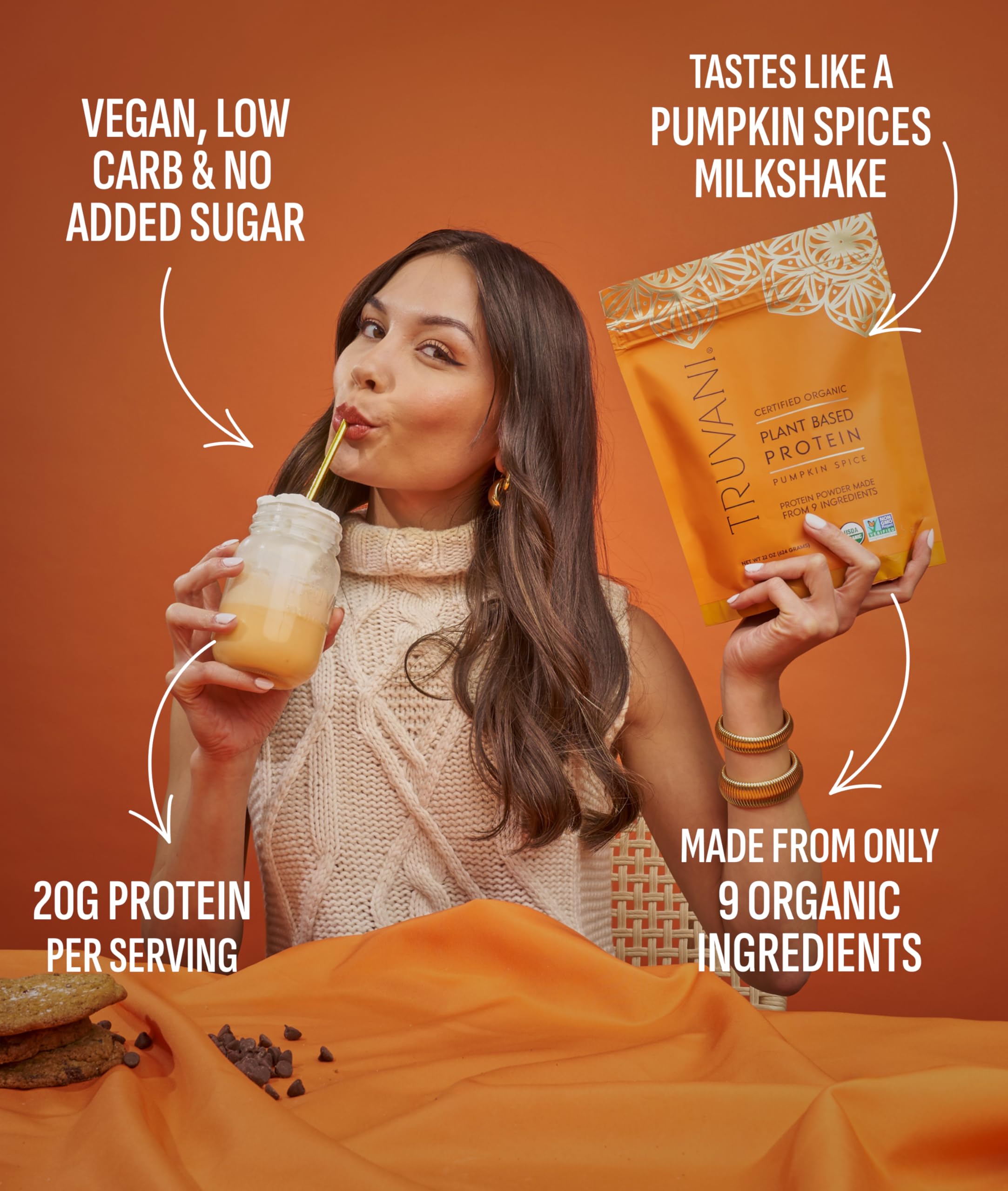 Truvani Vegan Pea Protein Powder | Pumpkin Spice | 20g Organic Plant Based Protein | 20 Servings | Keto | Gluten & Dairy Free Truvani buy australia supplements