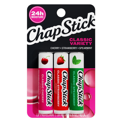 ChapStick Lip Care Set, Classic Collection 3-Pack – Spearmint, Cherry, and Strawberry Lip Balm, 0.15 Oz Ea ChapStick