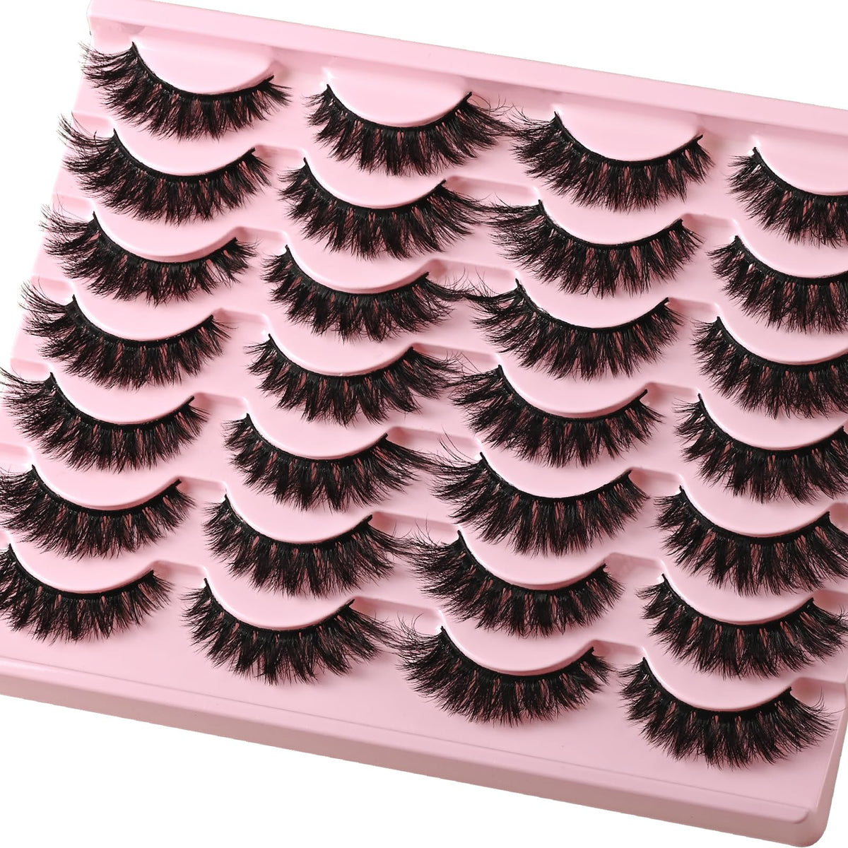 QUNETY Lashes Wispy Eyelashes Cat Eye False Mink Lash Strips Natural Fake Strip Eyelash Pack 14 Pairs Medium Length Thick Volume Fluffy Lashes Natural Look Full Small Wispies Pestañas Postizas QUNETY