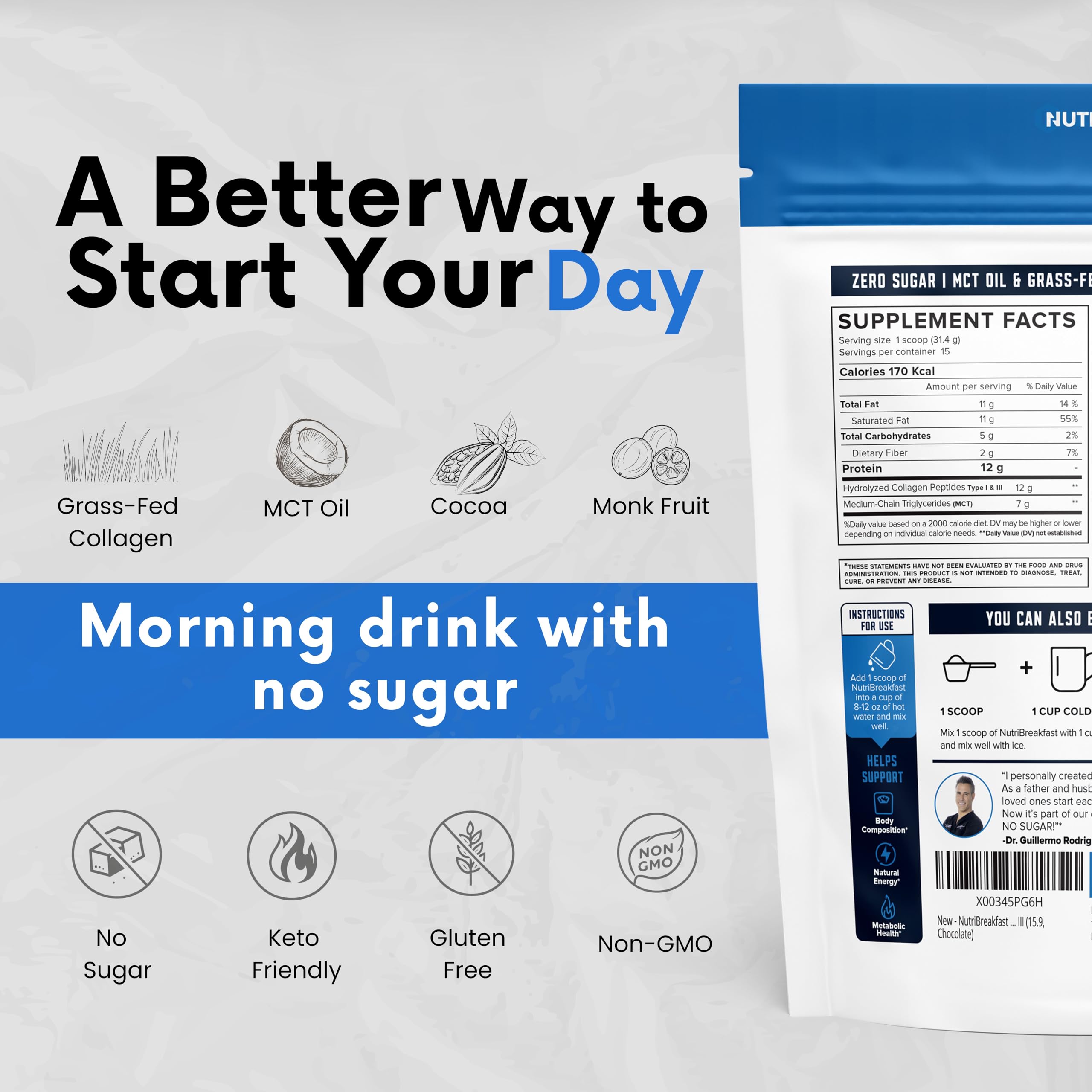 Nutri11 NutriBreakfast by Nutrillermo/Keto Protein Collagen Powder with MCT Oil/MCT Oil Powder/Keto Collagen Peptides with Grass-Fed Bovine Nutri11 buy australia supplements