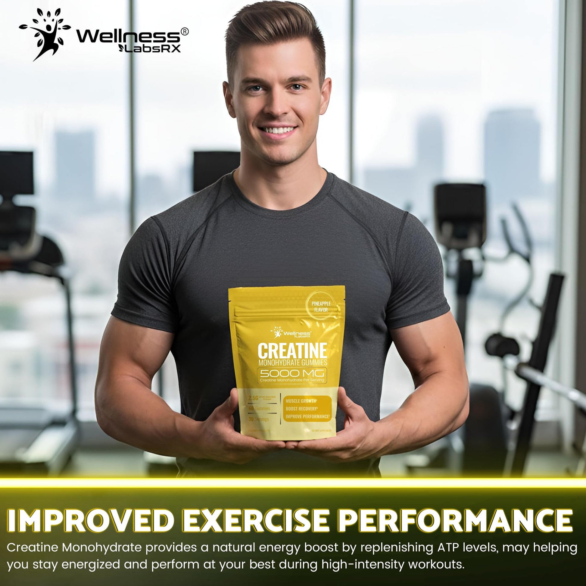 Creatine Gummies 5000mg, 30 Servings Creatine Monohydrate Gummies - Third-Party Tested Creatine for Women, Pineapple Flavor Creatine for Men, Muscle Growth, WELLNESS LABSRX buy australia supplements