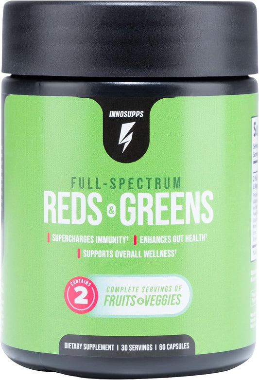 InnoSupps Full Spectrum Reds & Greens Superfood Capsules – Fruit & Vegetable Blend with Spirulina & Chlorella, Antioxidant Immune & Gut Health Support Supplement