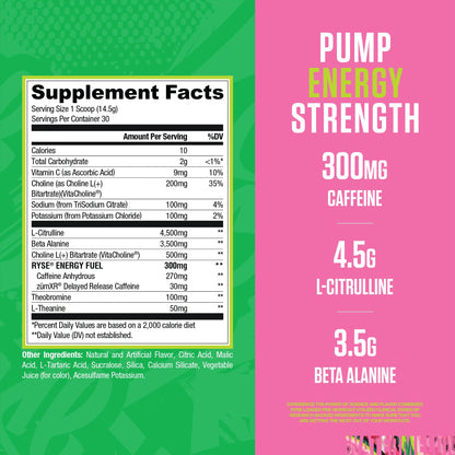 RYSE Loaded Pre Workout Powder - Strawberry Squeeze - Daily Pre-Workout for Men & Women with 390mg Caffeine, Beta Alanine, and Citrulline for Pump, Focus, and Energy - 30 Servings