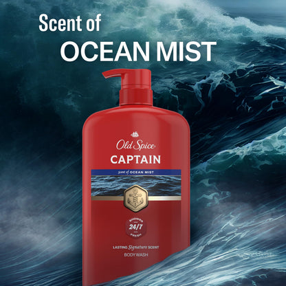 Old Spice Refreshing Body Wash for Men, 3X Defense, 24/7 Shower Fresh with Long Lasting Scent, Red Collection, Captain with Bergamot Scent, 33.4 oz Old Spice