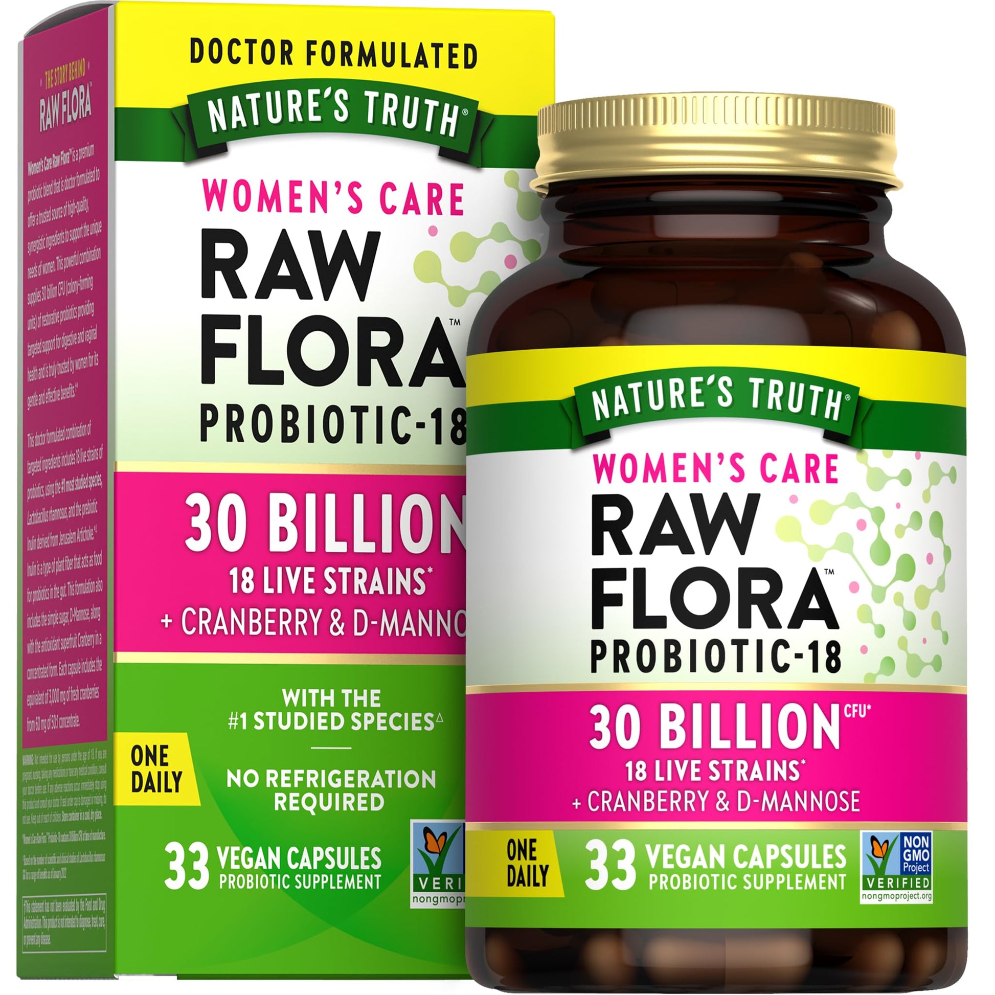 Raw Flora Probiotics for Women | 30 Billion CFU | 33 Capsules | with Cranberry and D-Mannose | Vegan, Non-GMO & Gluten Free Supplement Nature's Truth buy australia supplements