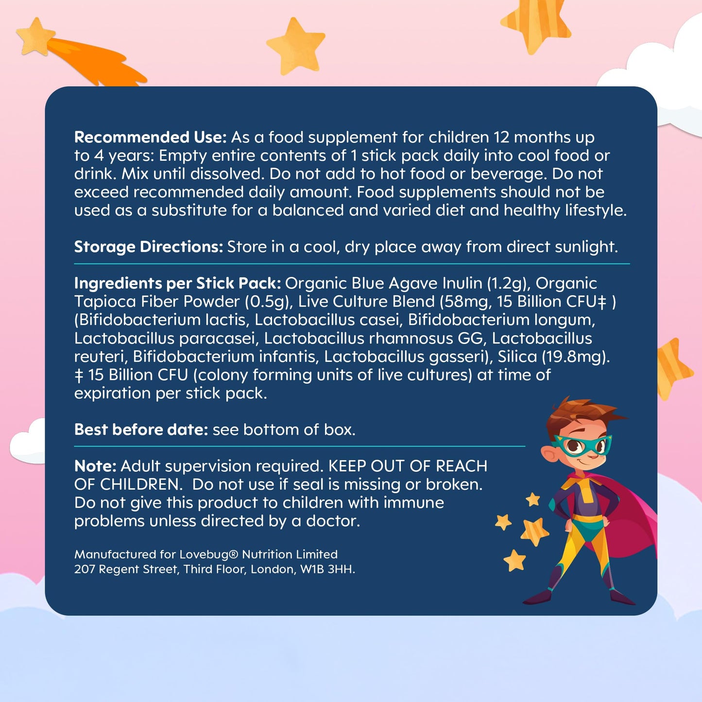 LOVEBUG Kids Probiotic Powder with Prebiotic Fiber - Toddler Immunity Support & Constipation Relief - USDA Organic Probiotics for Childrens Gut & Digestive Health LOVEBUG