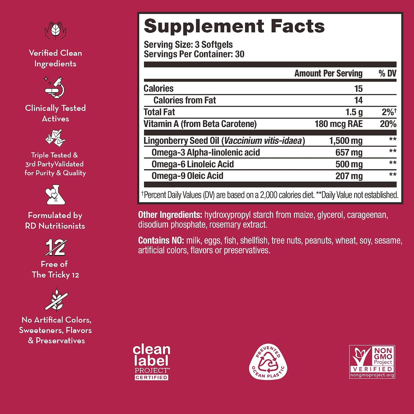 HUM Arctic Repair Clear Skin Supplement with Omega 3, Vitamin E, A, and Lingonberry Seed Oil, Skin Repair with Omega 3 6 9 to Help Support Appearance of Wrinkles & Hydrate, 90 Vegan Softgels