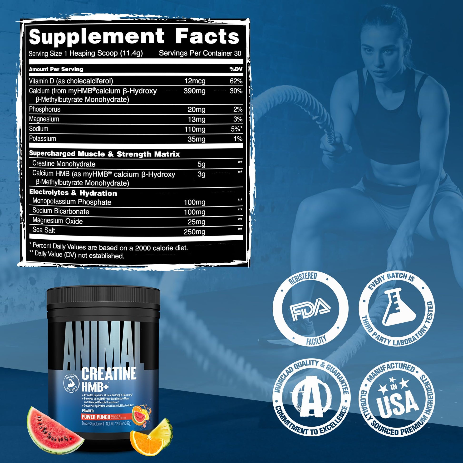 Animal Creatine HMB Powder – 3g myHMB + 5g Creatine with Electrolytes for Recovery & Daily Energy – Power Punch Flavor, 30 Servings Animal buy australia supplements