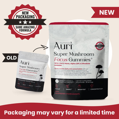 Auri Nutrition Super Mushroom Focus Gummies w/Lion's Mane, Alpha GPC & Rhodiola – Mushroom Supplement to Support Cognitive Function, Mental Clarity, Focus & Energy Auri