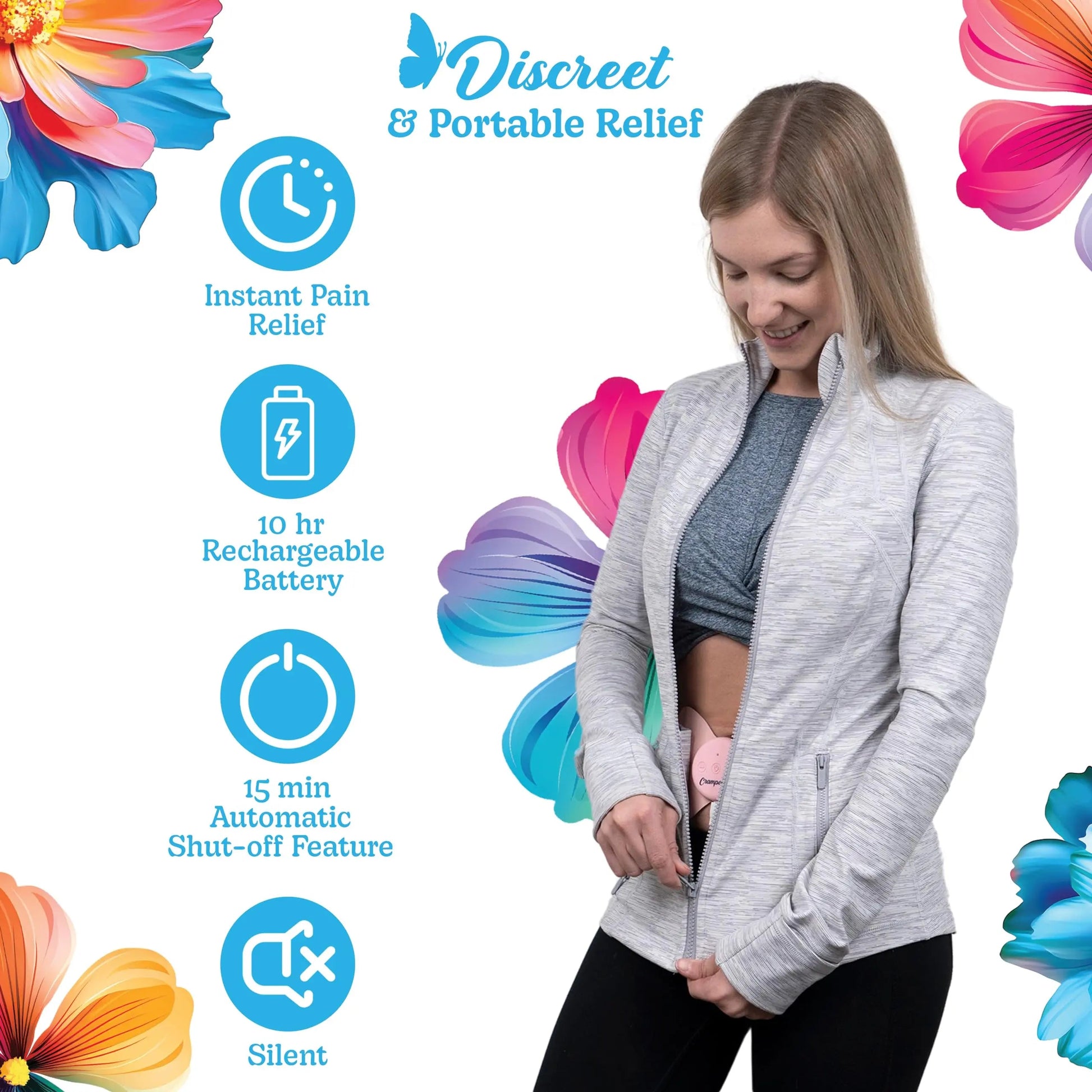 Crampology Relief Pink-Period Cramps Pain Relieving Device, Cramp Massager for Menstrual and Lower Back Ache, Reduces Endometriosis Discomfort, PMS TENS Unit, Wireless or Wired, Natural Cycle Support Crampology buy australia supplements