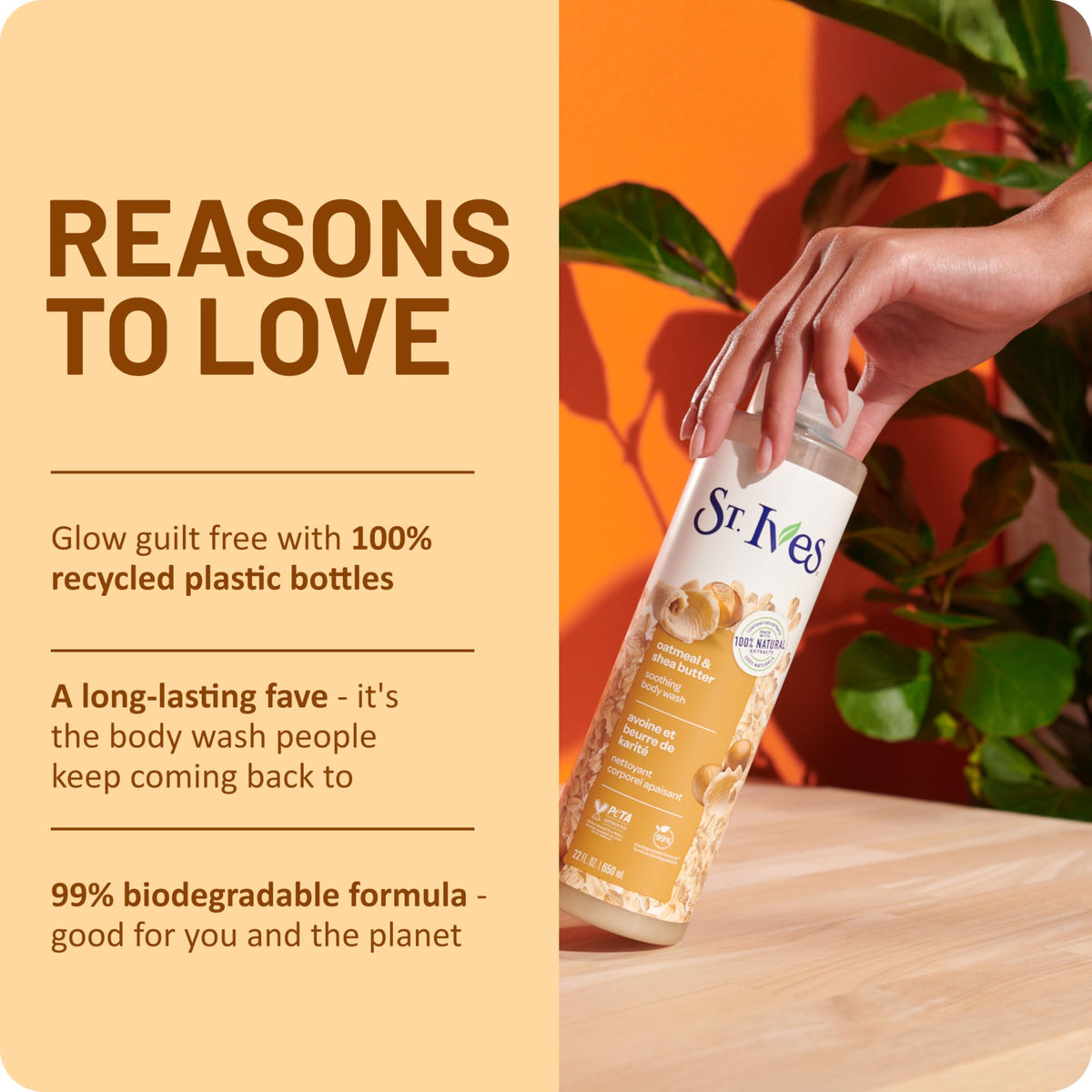 St. Ives Oatmeal & Shea Butter Body Wash, Soothing Body Care with 100% Natural Extracts, Moisturizing Body Soap, Daily Shower Gel Cleanser with Comforting Warm Fragrance, 22oz St. Ives