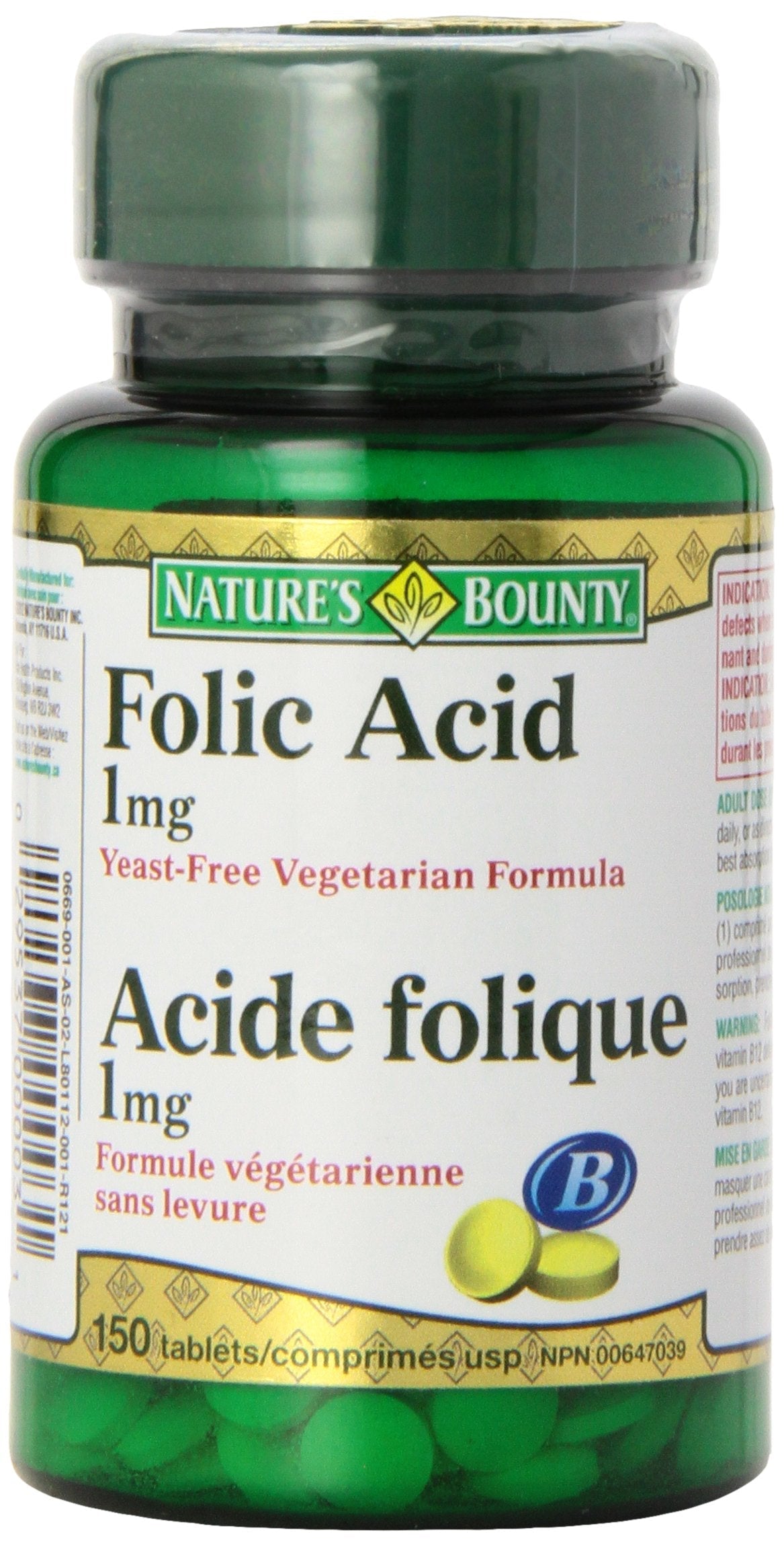 Nature's Bounty Folic Acid 1 mg 150 Tablets (Packaging May Vary) Nature's Bounty
