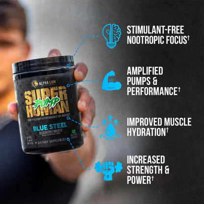ALPHA LION Superhuman Pump Pre Workout Powder, Nootropic Caffeine & Stim Free Preworkout Supplement, Nitric Oxide Booster, Muscle Gainer, Energy & Focus (42 Servings, Mango Veiniac Flavor)