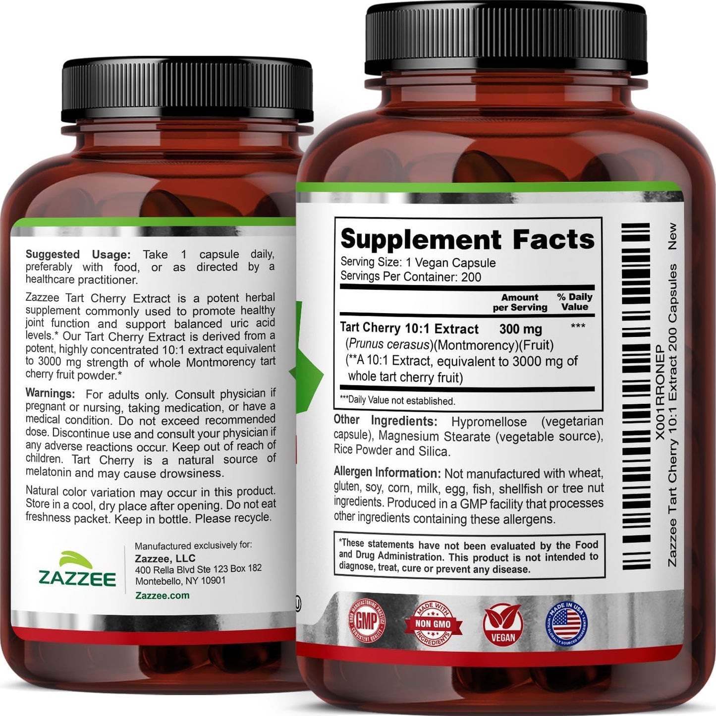 Zazzee Tart Cherry 10:1 Extract, 200 Vegan Capsules, 6+ Month Supply | Montmorency Cherry, Certified Kosher, Joint & Uric Acid Support, Antioxidant Support Formula, Non-GMO, Made in the USA Gsupps Australia