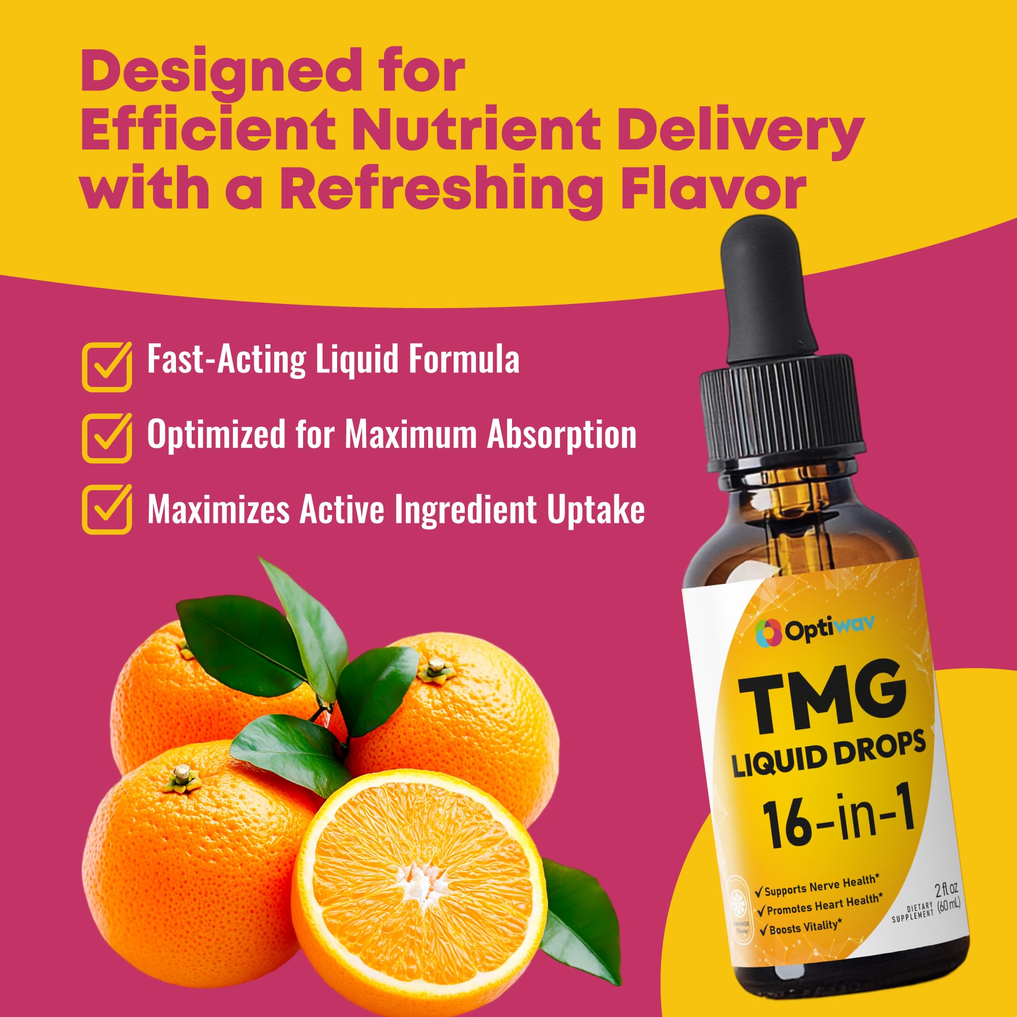 Optiwav TMG Trimethylglycine Liquid Drops - Betaine High Absorption Methylated Vitamins Supplement for Homocysteine Methylation & Heart Health Support - Orange Flavor Gluten Free Vegan - 2 fl oz Optiwav buy australia supplements