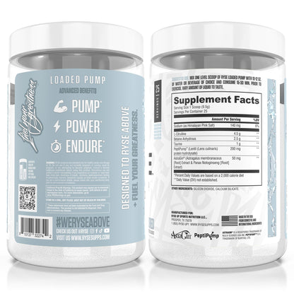 Ryse Loaded Pump Pre Workout Powder - Blue Razz Slush - No Caffeine Stimulant Free Formula for Pump, Power & Endurance - L-Citrulline, PeptiPump, Betaine Anhydrous, Taurine & AstraGin - 25 Servings