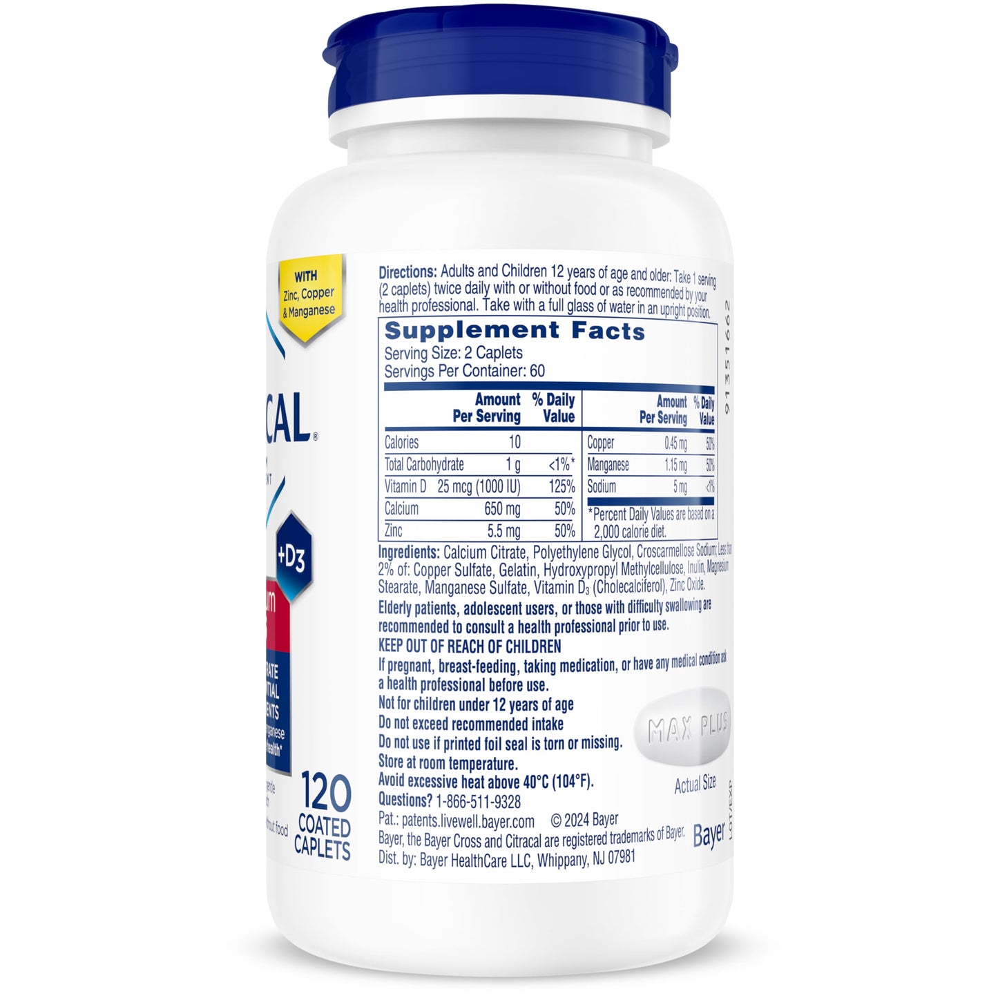 Citracal Maximum Plus Calcium Supplement - Calcium Citrate with Vitamin D3, Zinc, & Essential Minerals for Bone Health Support CITRACAL
