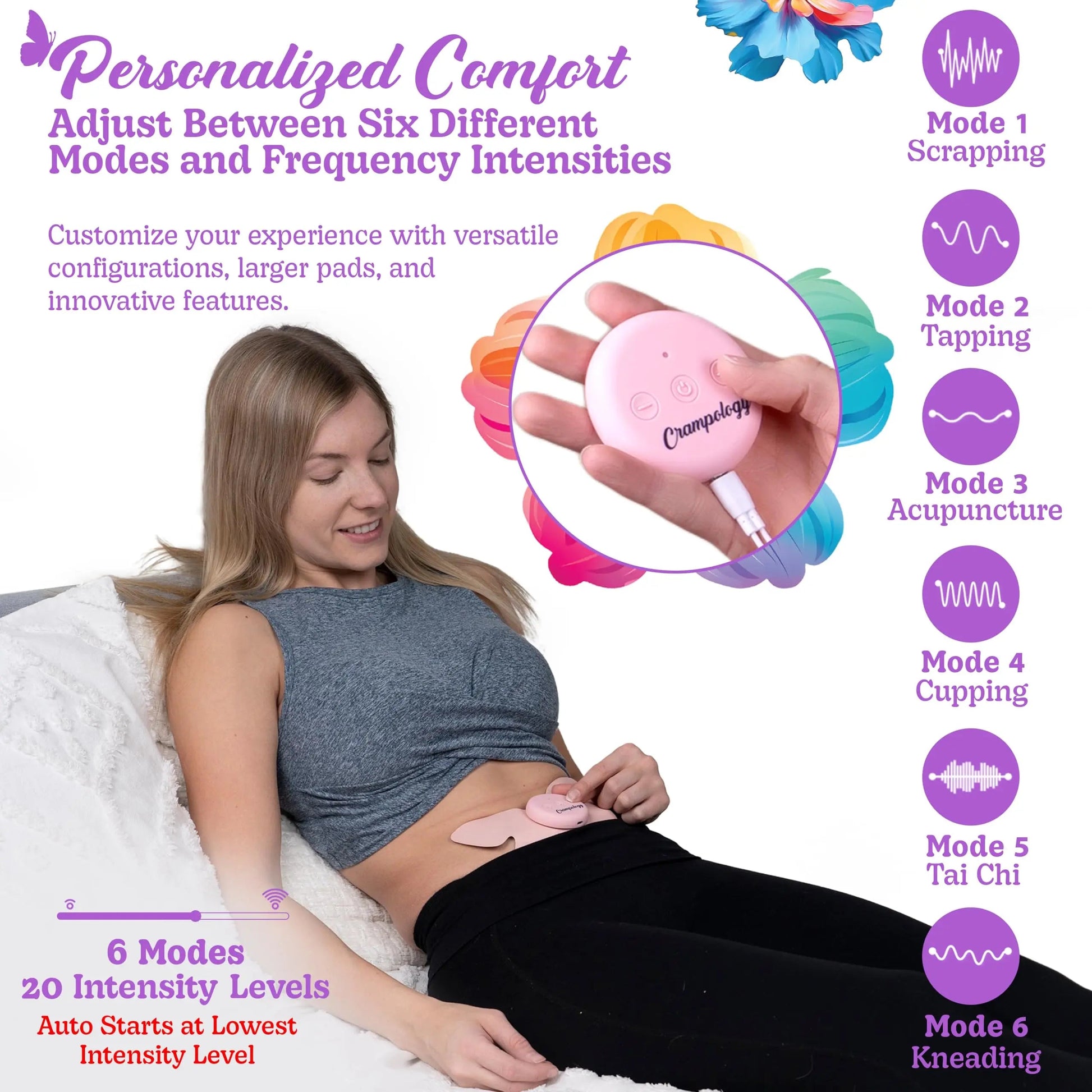Crampology Relief Pink-Period Cramps Pain Relieving Device, Cramp Massager for Menstrual and Lower Back Ache, Reduces Endometriosis Discomfort, PMS TENS Unit, Wireless or Wired, Natural Cycle Support Crampology buy australia supplements
