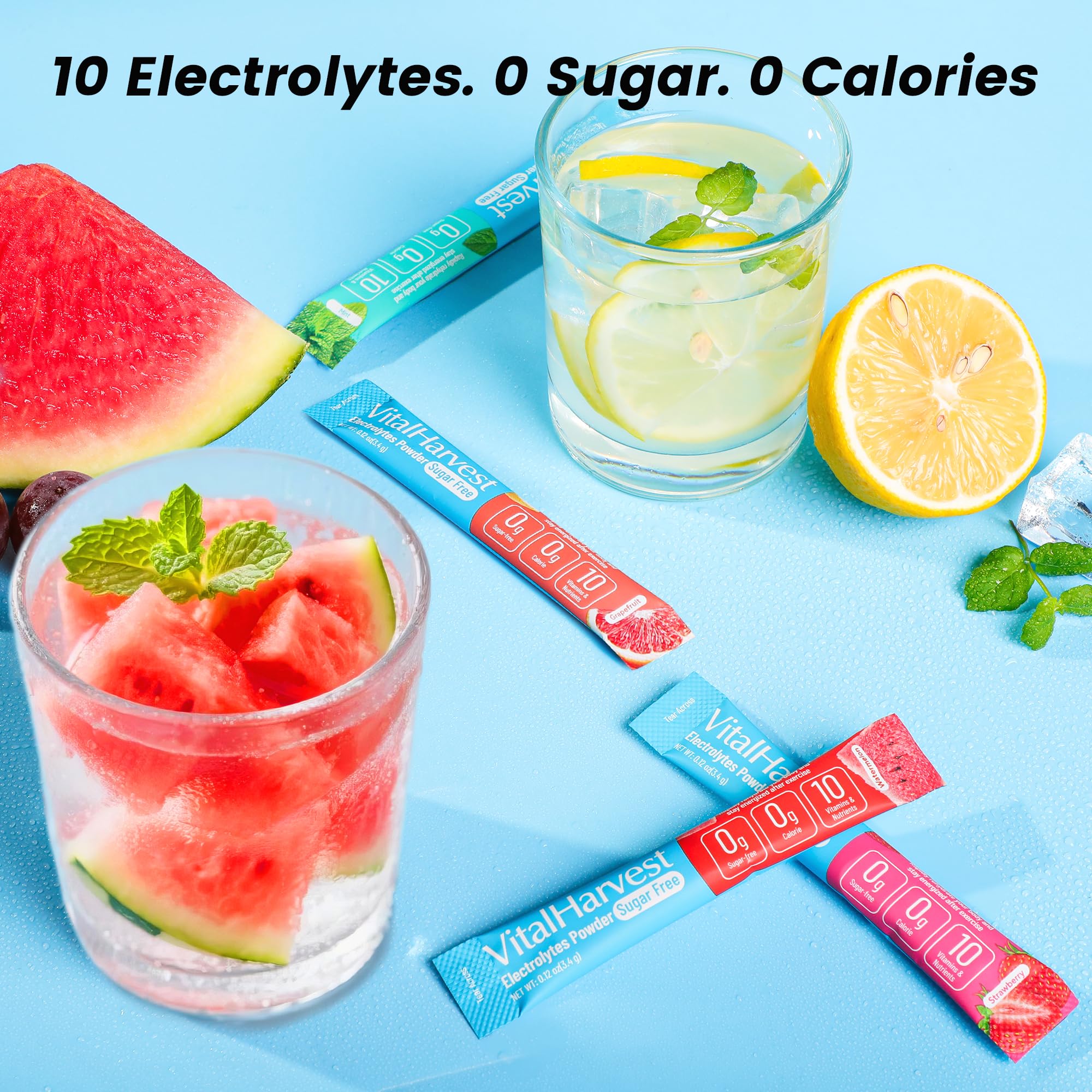 24 Sticks Electrolytes Powder Packets 7 Flavors Sugar Free Hydration Packets Liquid Daily IV Drink Mix, Low Sodium, Lemon Lime, Watermelon, Strawberry, Grape VitalHarvest buy australia supplements