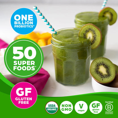 Orgain Organic Greens Powder + 50 Superfoods, Original - 1 Billion Probiotics for Digestive Health, Antioxidants, Vegan, Plant-Based, Gluten-Free, Non-GMO Orgain
