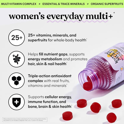 Lemme Women's Multivitamin Gummies, Daily Nutritional Support with Vitamins A, C, D, E, Biotin, Folic Acid, Zinc & Inositol, Bone, Brain, Skin & Immune Health, Raspberry Orange, 30-Day Supply