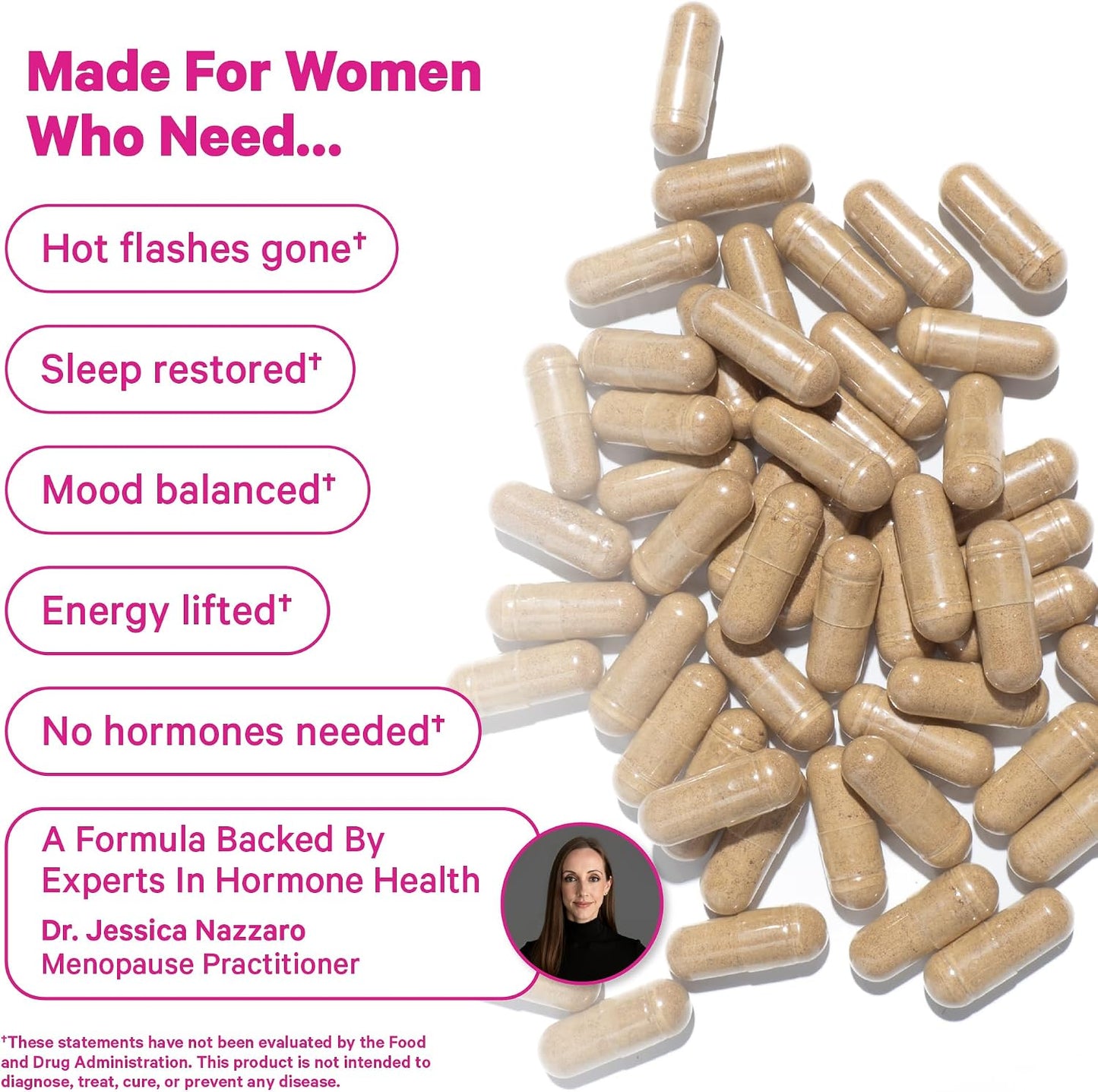Pink Stork Menopause Support for Women, 60 Capsules | Hot Flash, Mood, Sleep, Weight, Cortisol & Hormonal Balance, Vegan, Estrogen-Free Perimenopause Support, Ashwagandha + Maca