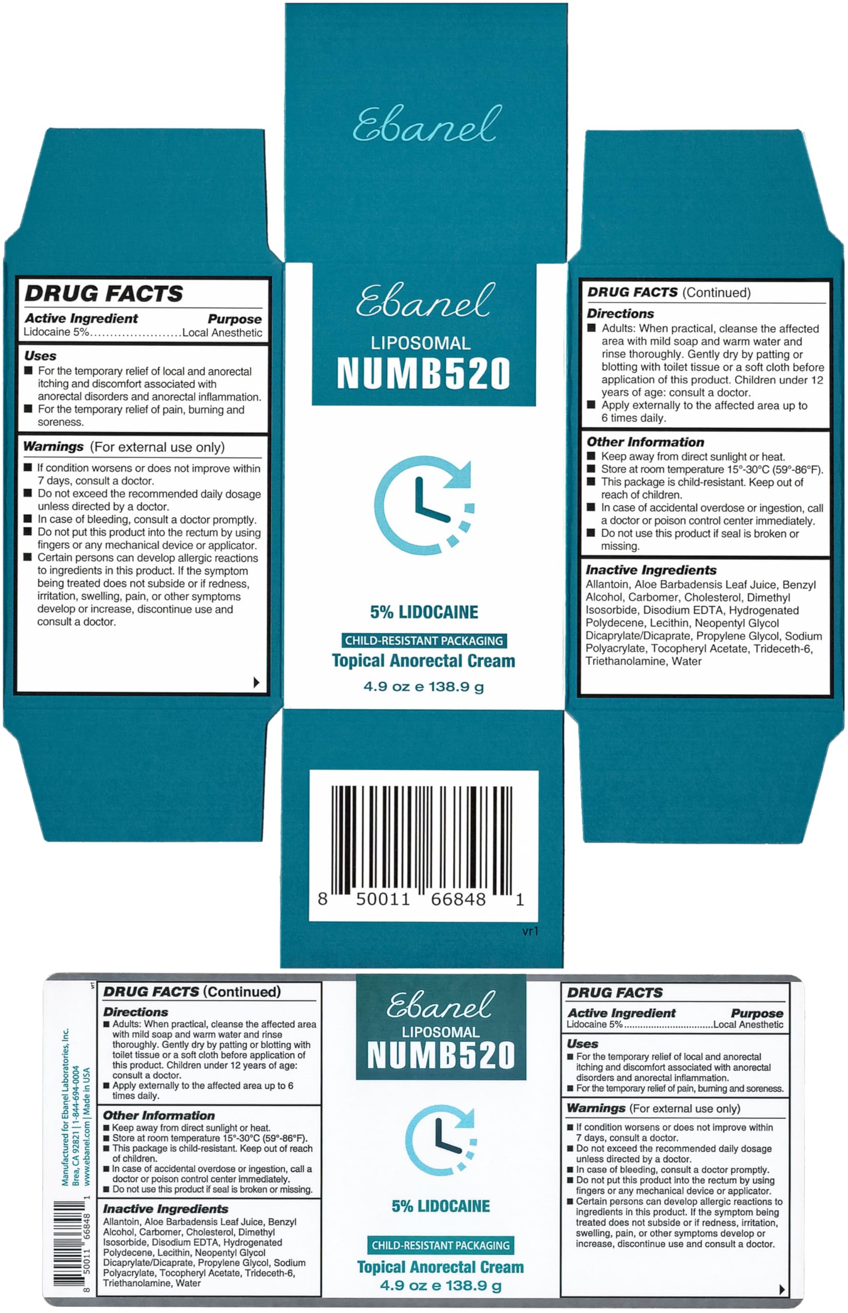 Ebanel 5% Lidocaine Numbing Cream, Pain Relief Burn Itch Cream, Maximum Strength Topical Anesthetic with Allantoin, Vitamin E for Local and Anorectal Uses, Hemorrhoid Treatment, 4.9 Oz Gosupps WWW buy australia supplements