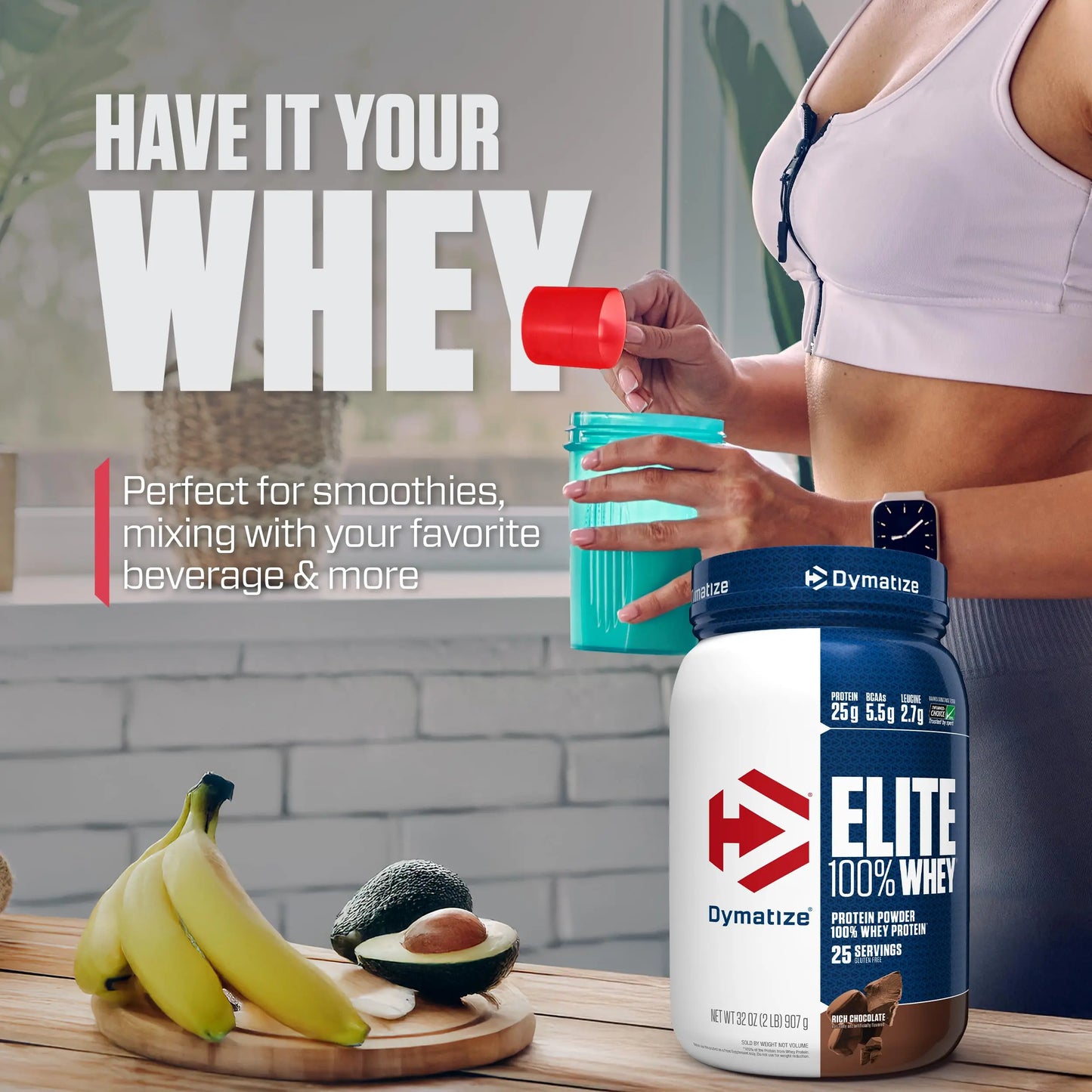 Dymatize Elite 100% Whey Protein Powder, Chocolate, 25g of Protein, 5.5g BCAAs, Less Than 140 Cal., Gluten Free, 3g Carb, 2g Sugar, 3g Fat (25 Servings) Dymatize