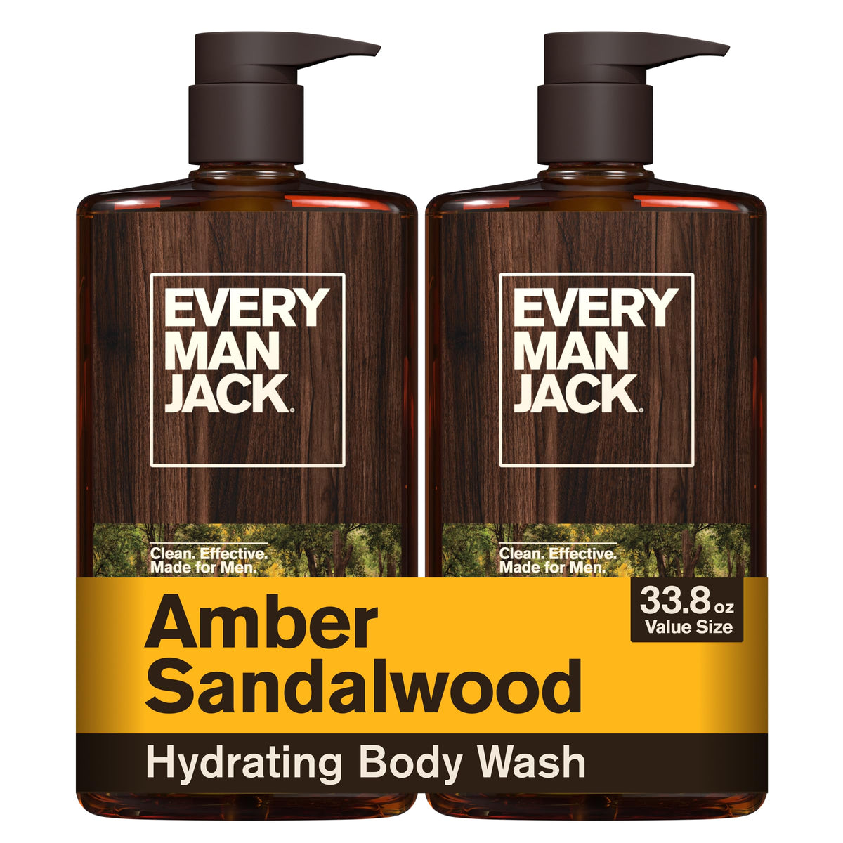 Every Man Jack Hydrating Amber Sandalwood Body Wash for Men, Value 2pk Every Man Jack
