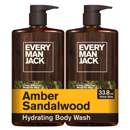 Every Man Jack Hydrating Amber Sandalwood Body Wash for Men, Value 2pk Every Man Jack