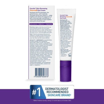 CeraVe Skin Renewing Vitamin C Eye Cream, Vitamin C, Hyaluronic Acid, Ceramides & Caffeine, Under Eye Cream For Dark Circles and Puffiness CeraVe