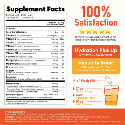 Venture Pal 2-in-1 Hydration + Immune Electrolytes Powder Packets with 7 Electrolytes & 6 Vitamins, Elderberry, Turmeric, Echinacea | Liquid Daily IV Drink Mix Venture Pal