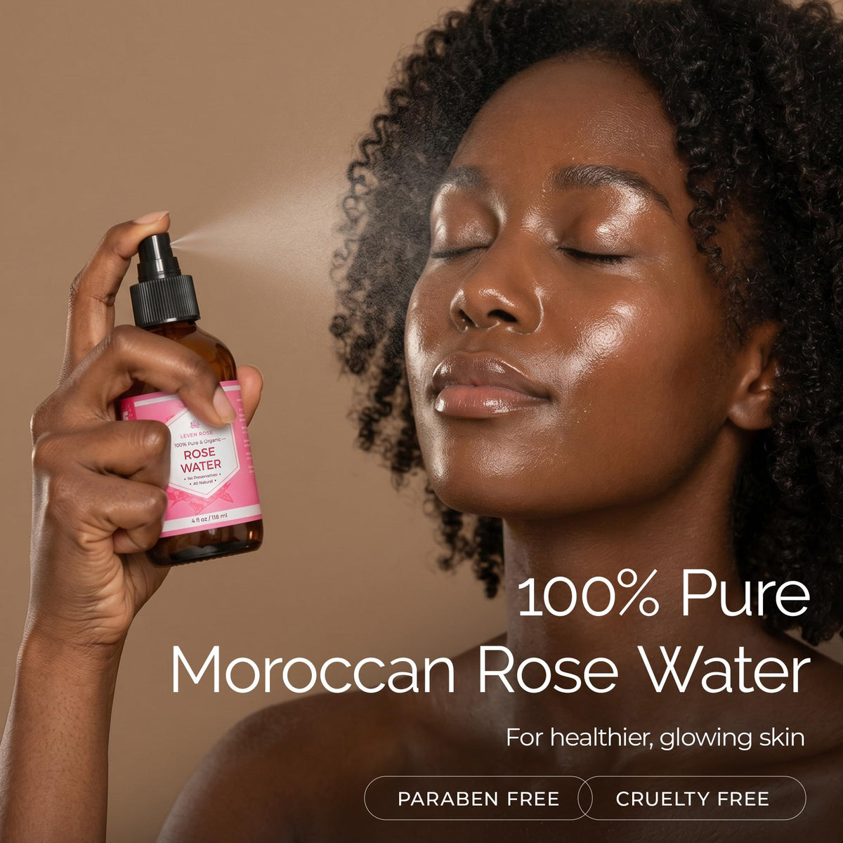 Leven Rose Pure Rose Water Spray for Face, Hair & Body - Hydrating Rosewater Toner & Facial Mist, Natural Moroccan Rosa Damascena, 4 oz Leven Rose