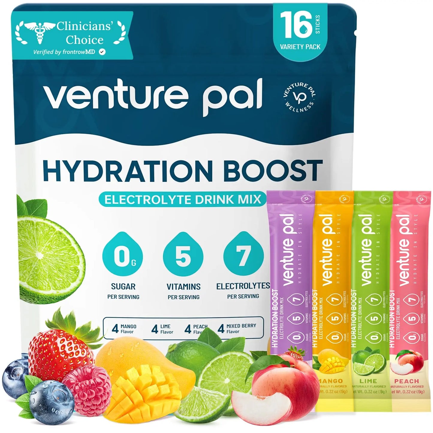 Venture Pal Sugar Free Electrolyte Powder Packets - Liquid Daily IV Hydration Packets | Electrolytes Drink Mix with 5 Vitamins & 7 Electrolytes | Keto Friendly Venture Pal