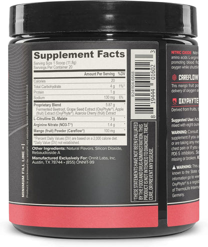 ONNIT Total Nitric Oxide Exercise Performance Powder, IGEN Non-GMO Tested Dietary Supplement for Muscle Performance and Recovery, NO3-T Arginine Nitrate, Harvest Fruit Punch Flavor, 20 Servings