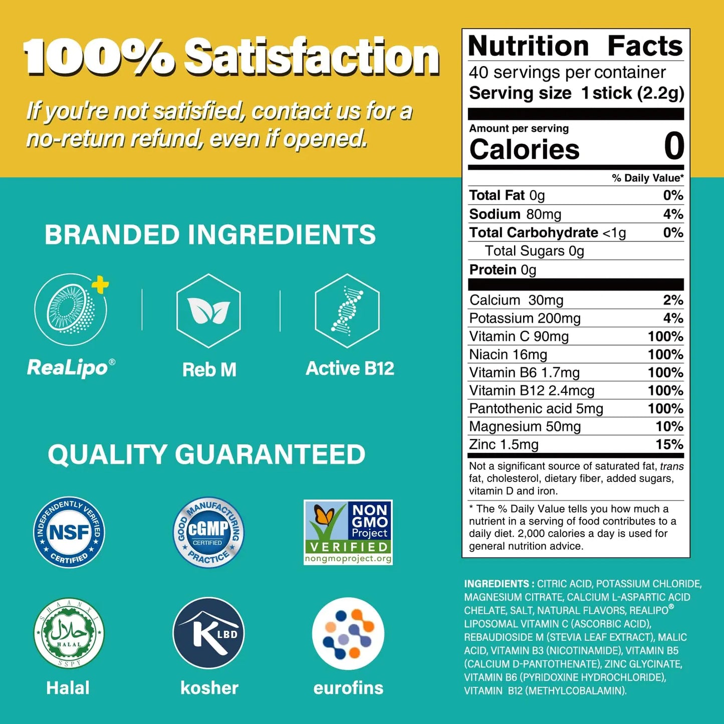ZestLytes 40 Sticks Low Sodium Sugar Free & 0 Calorie Electrolyte Hydration Packets, Lightly Sweet Electrolyte Powder Drink Mix, Liquid Daily IV Flavors | Lemon Orange Peach Grapefruit ZestLytes