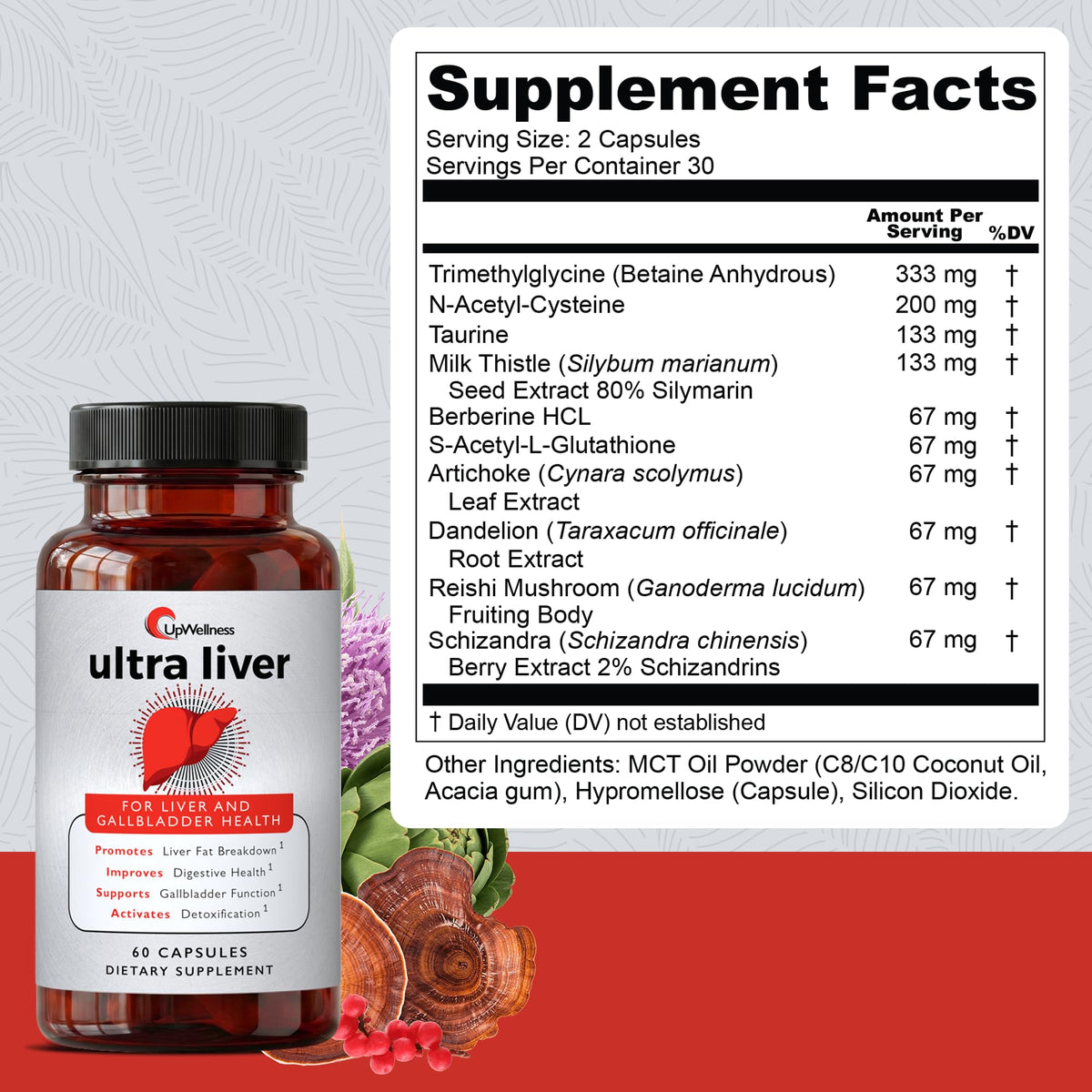 UpWellness Ultra Liver Supplement for Liver Support and Gallbladder Support - Powered by TMG, NAC Milk Thistle, and More UpWellness