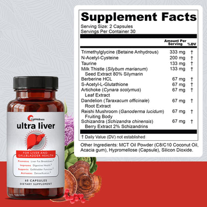 UpWellness Ultra Liver Supplement for Liver Support and Gallbladder Support - Powered by TMG, NAC Milk Thistle, and More UpWellness