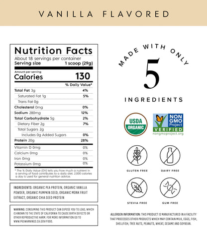 Truvani Organic Plant Based Protein Powder | Vanilla | 20g Pea Protein | 18 Servings | Vegan & Keto | Gluten & Dairy Free | Low Carb | No Added Sugar Truvani