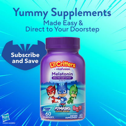L'il Critters PJ Masks Melatonin Gummy Supplements, 60 Gummies Lil Critters