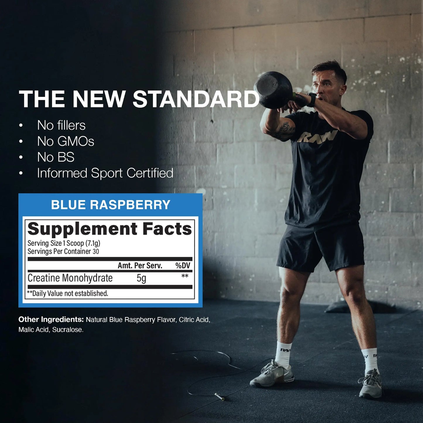 RAW Nutrition Creatine Monohydrate Powder, Blue Raspberry (30 Servings) - Micronized Creatine Monohydrate Supplement for Workout Performance, Build Muscle & Strength RAW