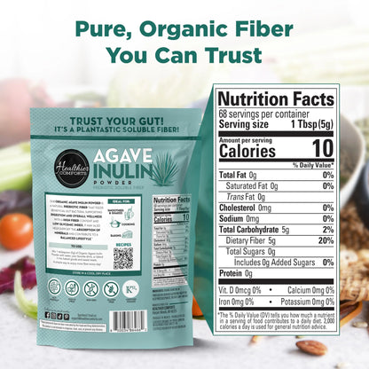Healthier Comforts Organic Inulin Powder (12 oz) from Blue Agave | Soluble Prebiotic Fiber, Gentle on Digestion, Non-GMO | Perfect for Coffee, Baking & Cooking Healthier Comforts