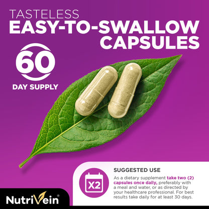 Nutrivein Premium Resveratrol 1450mg - 120 Caps: Pure Trans Resveratrol Supplement Enhanced with Green Tea Leaf & Acai Berry Nutrivein