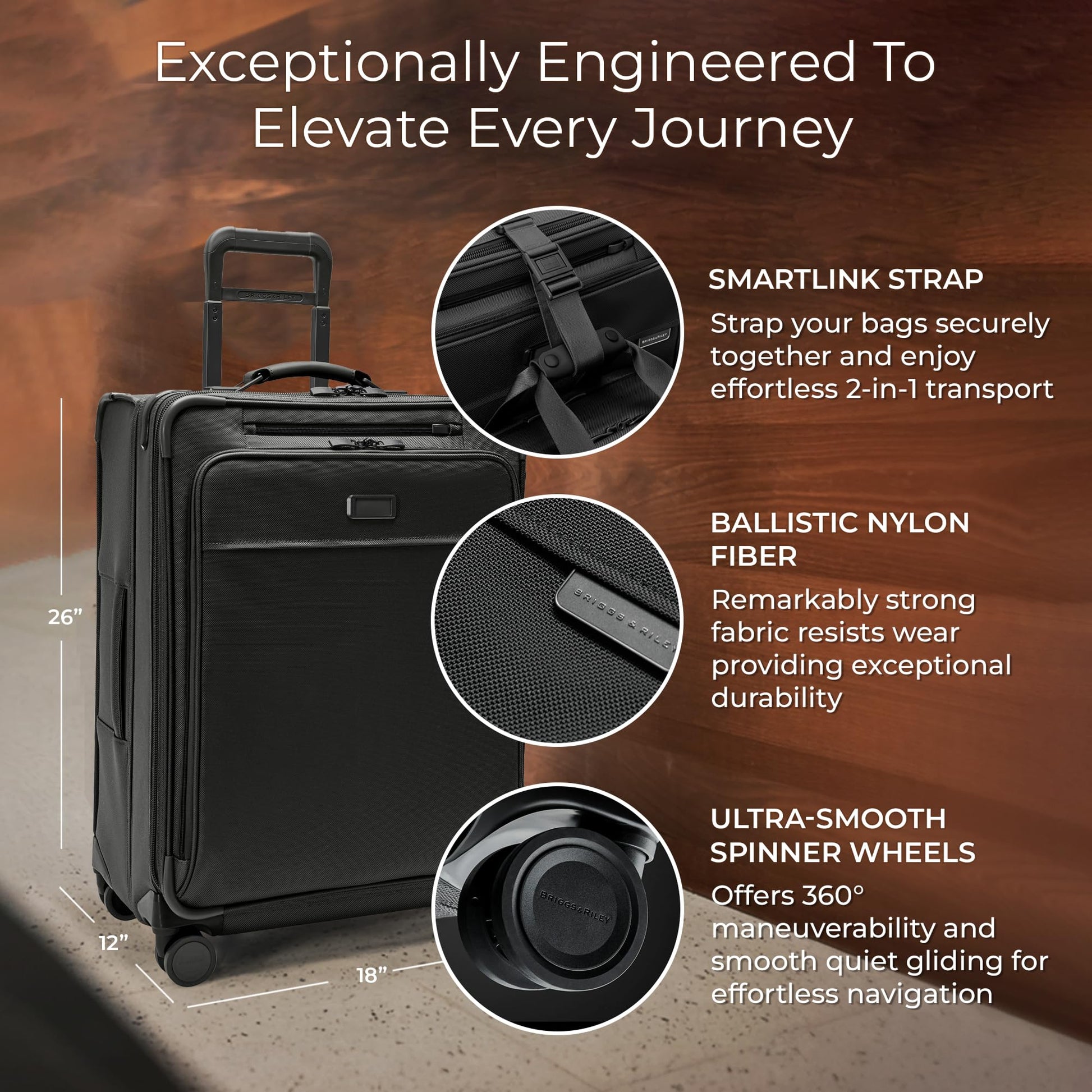 Briggs & Riley Essential 22" Carry On Expandable Spinner - Luggage for Travel, Suitcases with Wheels, Softside Rolling Bag for Men & Women, Self-Repairing Zipper - Baseline Collection, Black Gsupps Australia