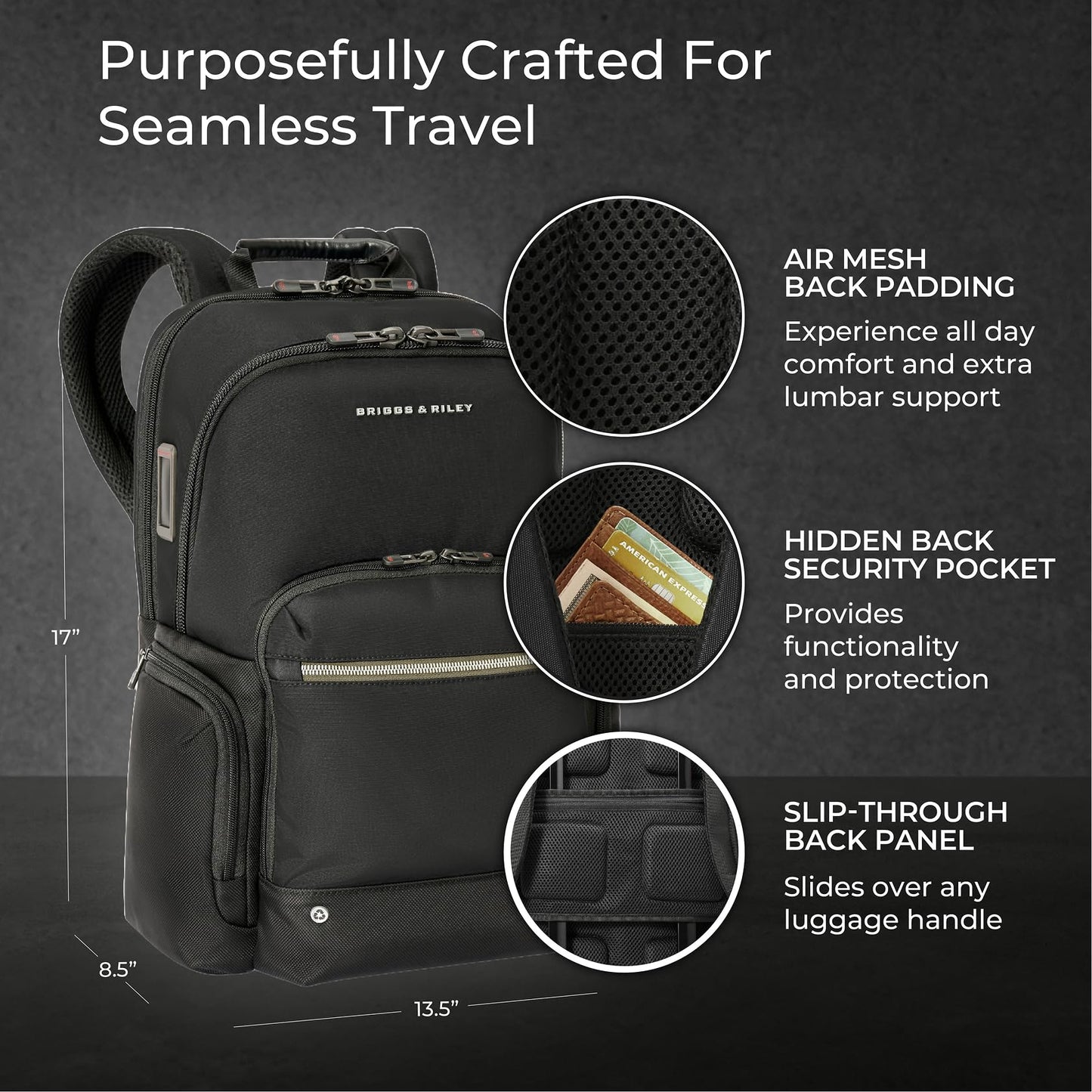 Briggs & Riley Medium Expandable Briefcase - Laptop Bag for Work & Travel, Briefs for Men & Women, Includes Shoulder Strap, Self-Repairing Zippers, Fits up to 15" Computer - HTA Collection, Black Gsupps Australia