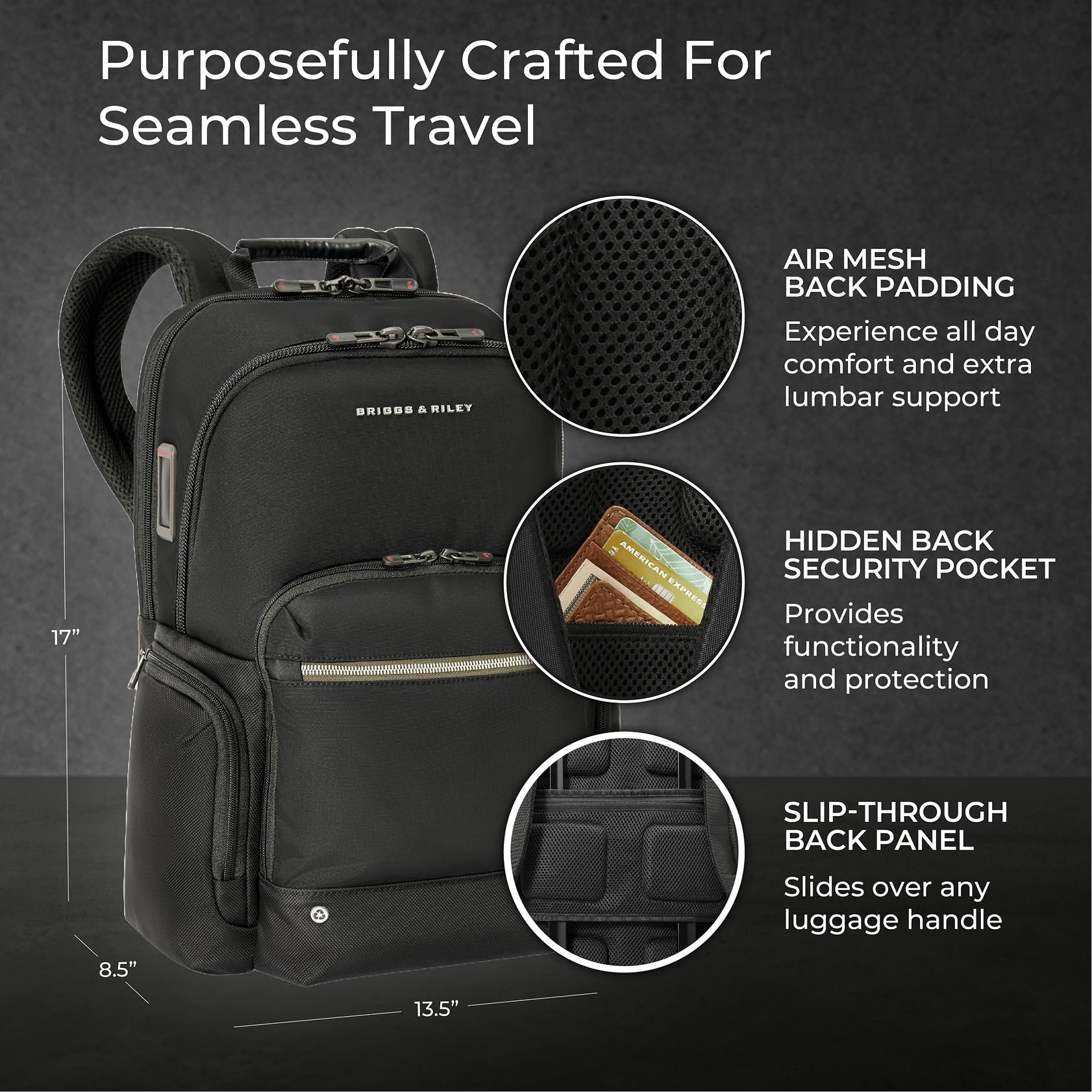 Briggs & Riley Medium Expandable Briefcase - Laptop Bag for Work & Travel, Briefs for Men & Women, Includes Shoulder Strap, Self-Repairing Zippers, Fits up to 15" Computer - HTA Collection, Black Gsupps Australia